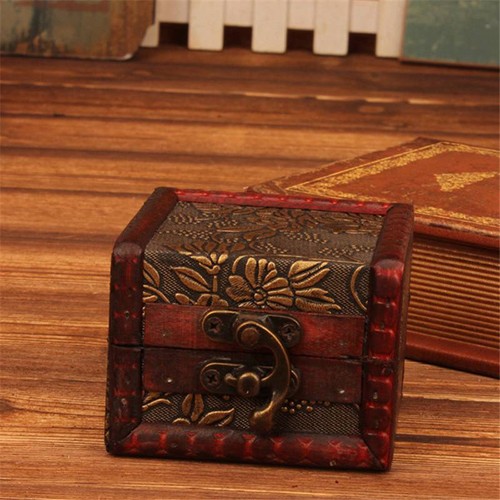 Holder Box Lock Necklace Bracelet Jewelry Gift Storage Case Small Wooden Vintage - Picture 4 of 14