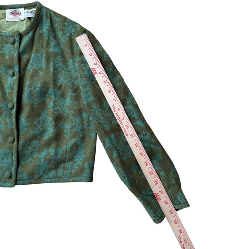Chaqueta corta Lanz Originals vintage de lana verde y verde azulado con patrón floral - Imagen 2 de 8