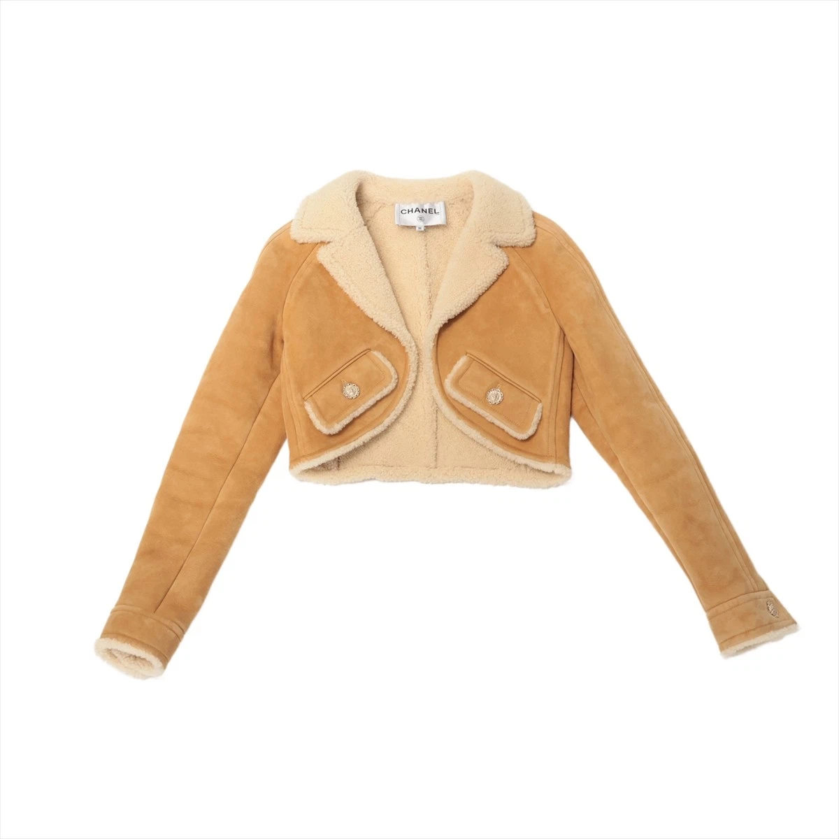 Chanel Lam giacca shearling 36 donna marrone chiaro P64480C00353 cropped