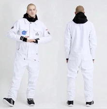 SNM Mens Slop Star NASA SnowShred Ski SnowJumpsuit,white SzM,Waterproof