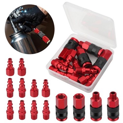 Air Hose Fittings, 1/4'' NPT Quick Connect Air Coupler and Plug Kit Red 14pcs