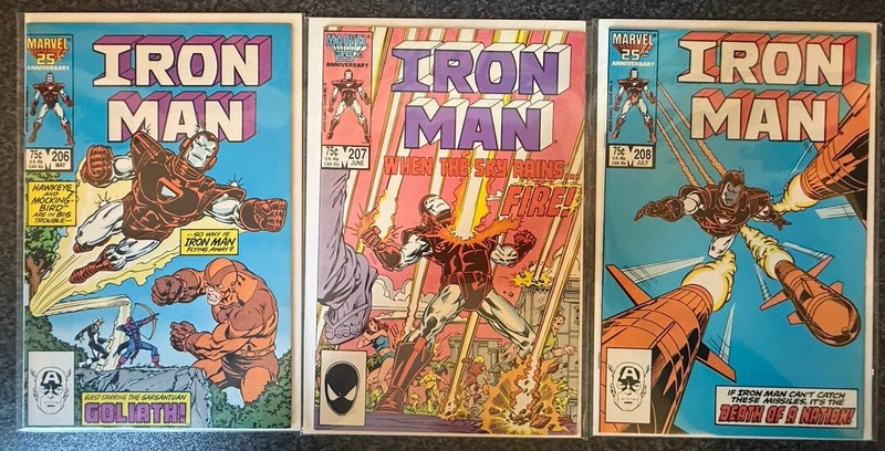 Iron Man #206-208 Marvel Comics Bronze Age Run Lot Hawkeye Goliath