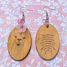 Hardwood, handcrafted, engraved Llama, oval d...