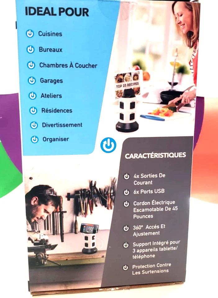 Bell+Howell Spin Power Strip Tower Surge Protector - 4 Outlets, 6 USB Ports, 40" - Image 4 of 4