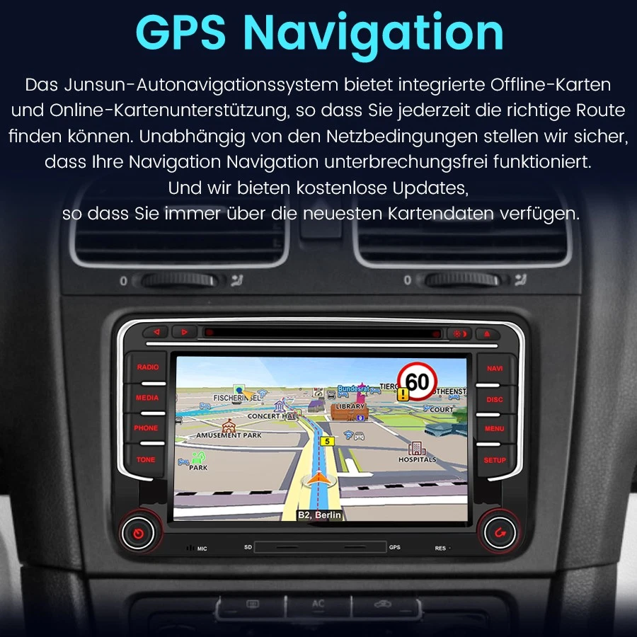 7“ Autoradio Android 14 4G+64GB DVD GPS Gyroskop Für VW Golf 5 6 Caddy EOS Jetta - Bild 3 von 4