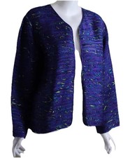 Chico's AMAZING 1 2 M/L SILK Paisley Vibrant PURPLE Charmeuse Pleated Jacket Lux