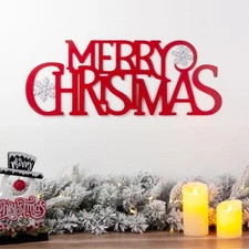 Best Glitzhome 24"L Merry Christmas Wall Sign Metal Cutout Words Decor, Xmas