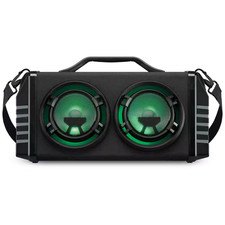 Portable Bluetooth Boombox with FM Radio and 2-Microphone Inputs, Black