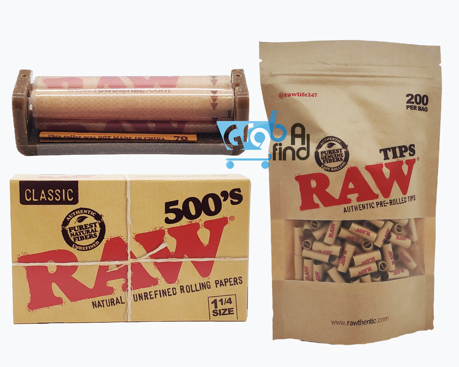 Raw Pre Rooler Raw Starter Kit- Raw 500's Papers, Bag of 200 Pre-Rolled Tips, & RAW ...