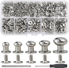 120 Sets Round Head Button Stud Assorted Sizes Button Screw Stud for Leather Chi