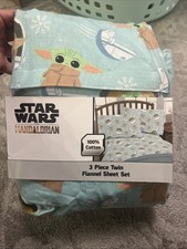STAR WARS Mandalorian Baby Yoda TWIN Flannel 3 Piece Sheet Set READ