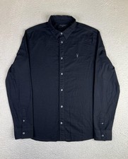 AllSaints Shirt Mens Large Black Button Up Long Sleeve Organic Cotton Casual