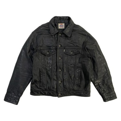 90 s Levi s Vintage Black Italian Leather Lined Type 3 Trucker Jacket | Size M