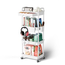 Sorgion 4 Tier Rolling Cart Organizer,Art Craft Diaper 4Tier-White, White