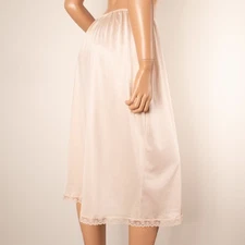 VTG WARNER'S Perfect Measure Pastel Pink Beige Midi Half Slip Skirt Lace XL