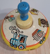 Vintage Ohio Art Tin Litho Spinning Top Toy   Circus Train Design, 1960s, Bryan