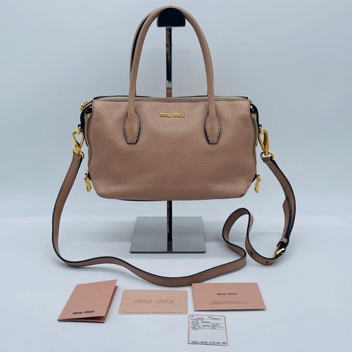 Miu Miu Madras Mini Pink Leather 2Way Top Handle Shoulder Bag Auth