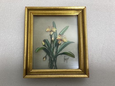 Edmond J. Nogar Creations Reverse Hand Painted Lily On Glass Signed Original