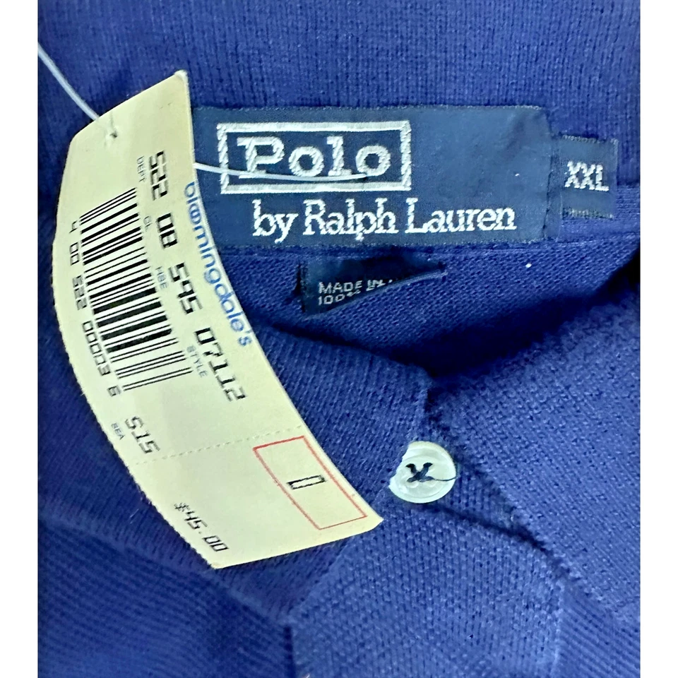 Camisa polo masculina nova com etiquetas anos 90 Ralph Lauren XXL azul vermelho logotipo pônei Bloomingdales - Imagem 3 de 4