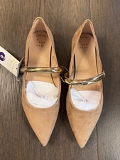 A New Day Women s Size 6 Mary Jane Flats Taupe Gold Strap Pointed Toe NWT