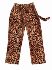 Nylon Apparel Women's Leopard Print Striped Pants Tie Waist High Rise USA Made