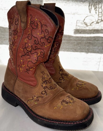 Santa Fe Boot Co Stiefel Damengröße 9 Cowboy Western Blumen bestickt eckige Zehenpartie - Bild 1 von 8