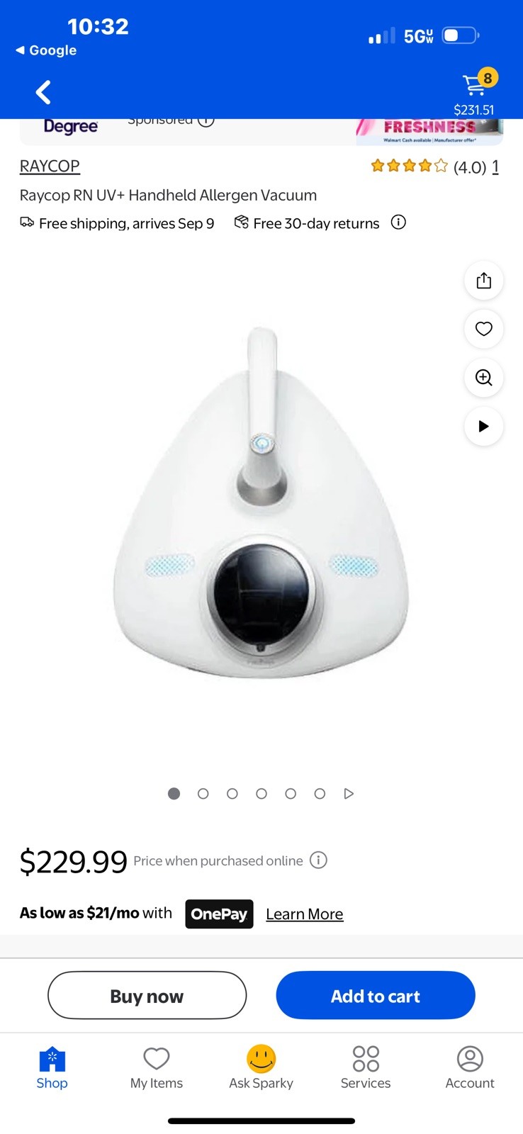 NIB Raycop RN Bed Vacuum UV+/PET