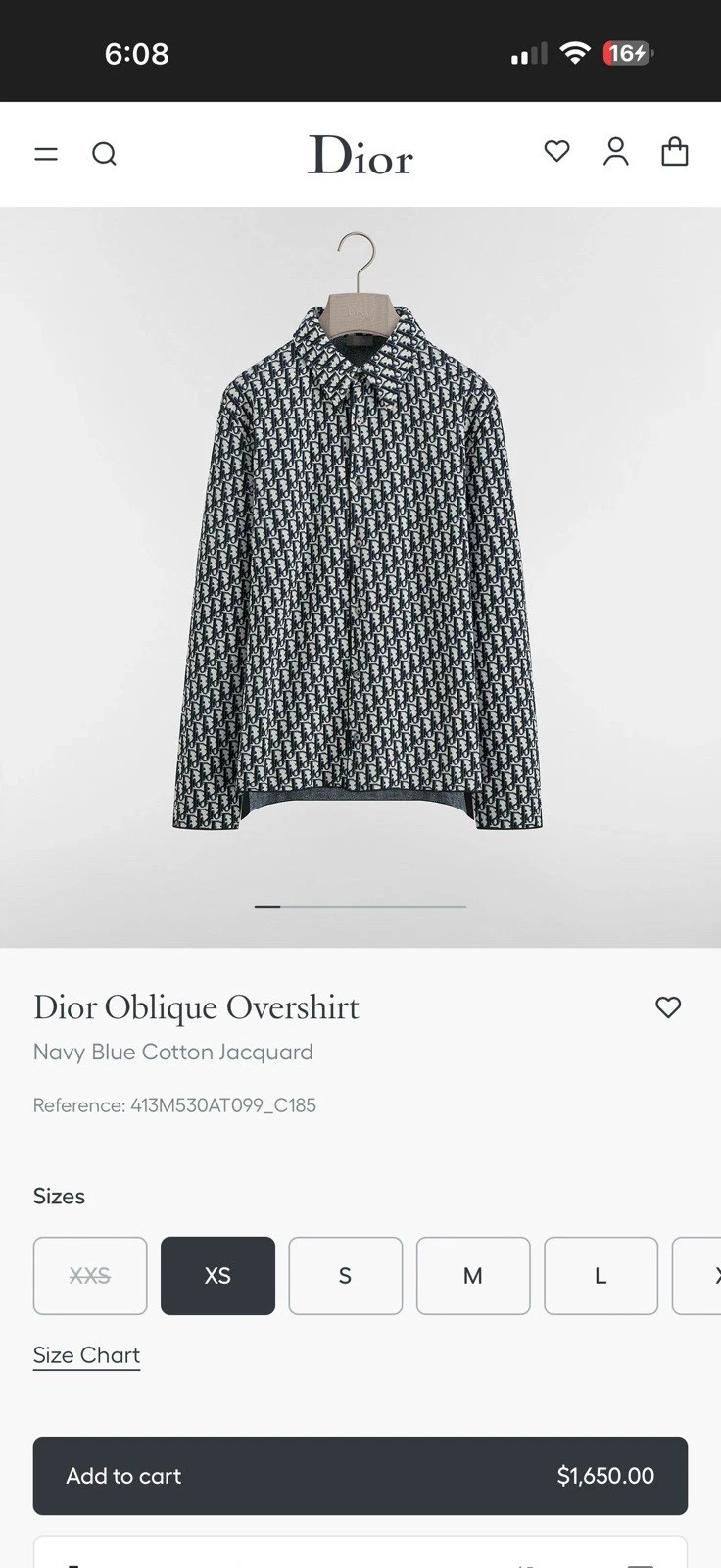 Dior — Dior Oblique Overshirt Navy Blue Cotton Jacquard Size XS RN 143628