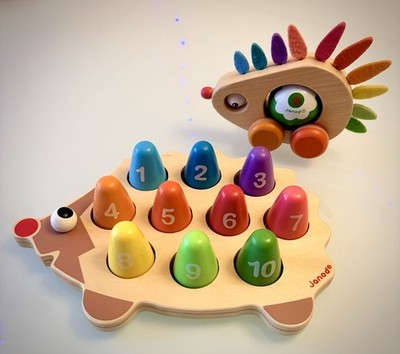 Set 2 JANOD Wooden Hedgehog Pull Toy +Rainbow Puzzle PlanToys Hape Haba Dog Doll