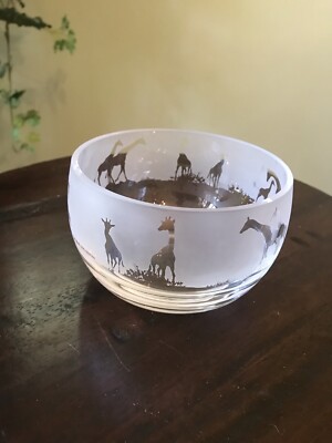 NEW ANIMO Engraved Glass Giraffe Bowl