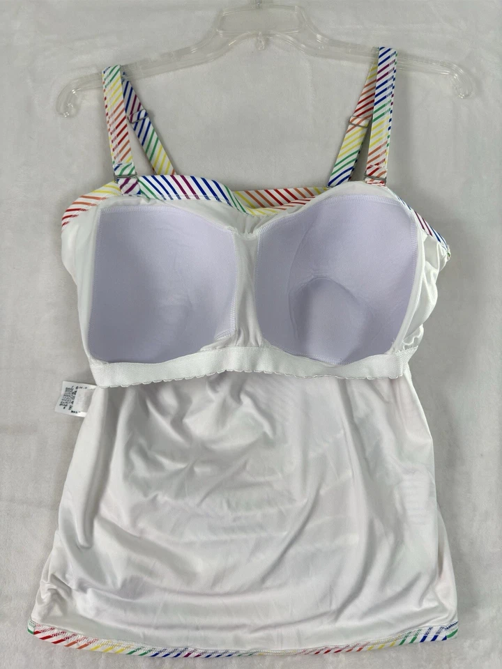 Traje de baño Lands End 16 D cuello cuadrado Tankini Top arco iris rayas natación para mujer 16D Foto 3 de 4