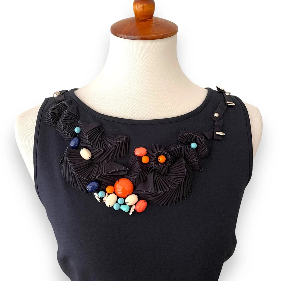 Vestido Vaina Chetta B Sunhee Azul Marino Cuentas Sin Mangas Talla 8 Foto 2 de 4