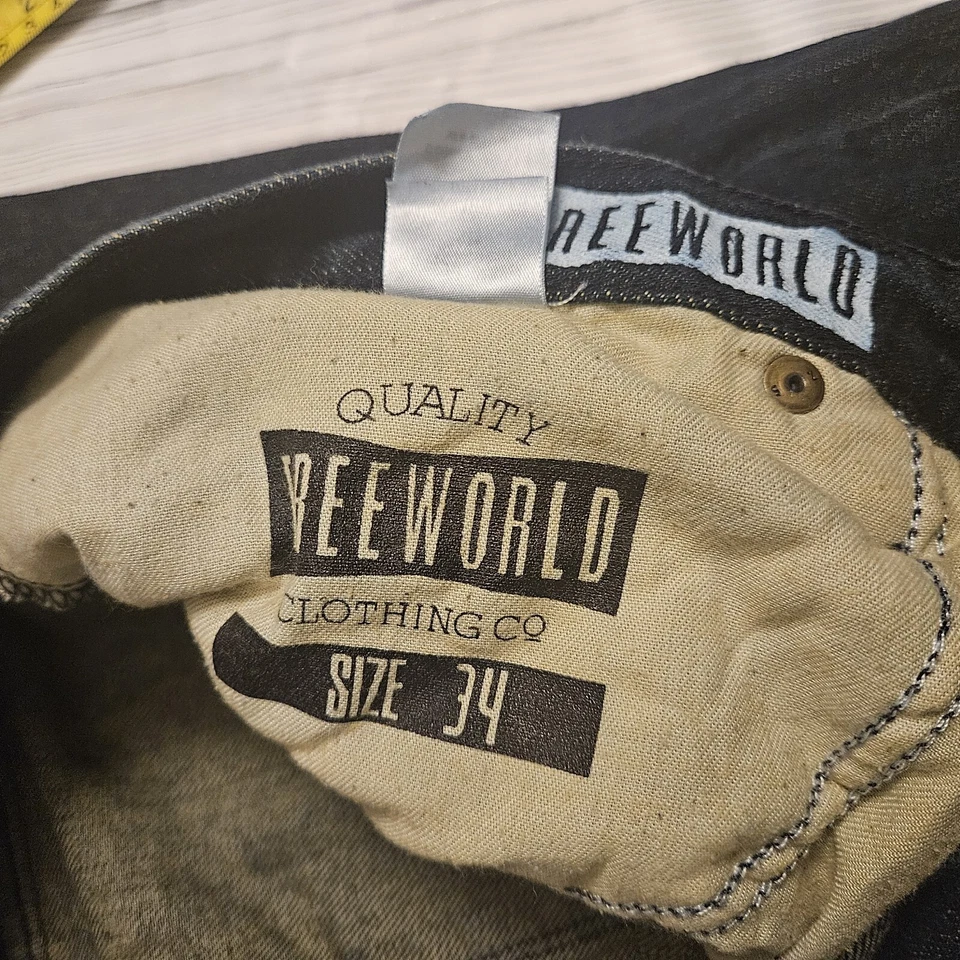 Free World Messenger Skinny Jeans Mens 34x32 Medium Wash Whiskered Blue Denim - Image 4 of 4