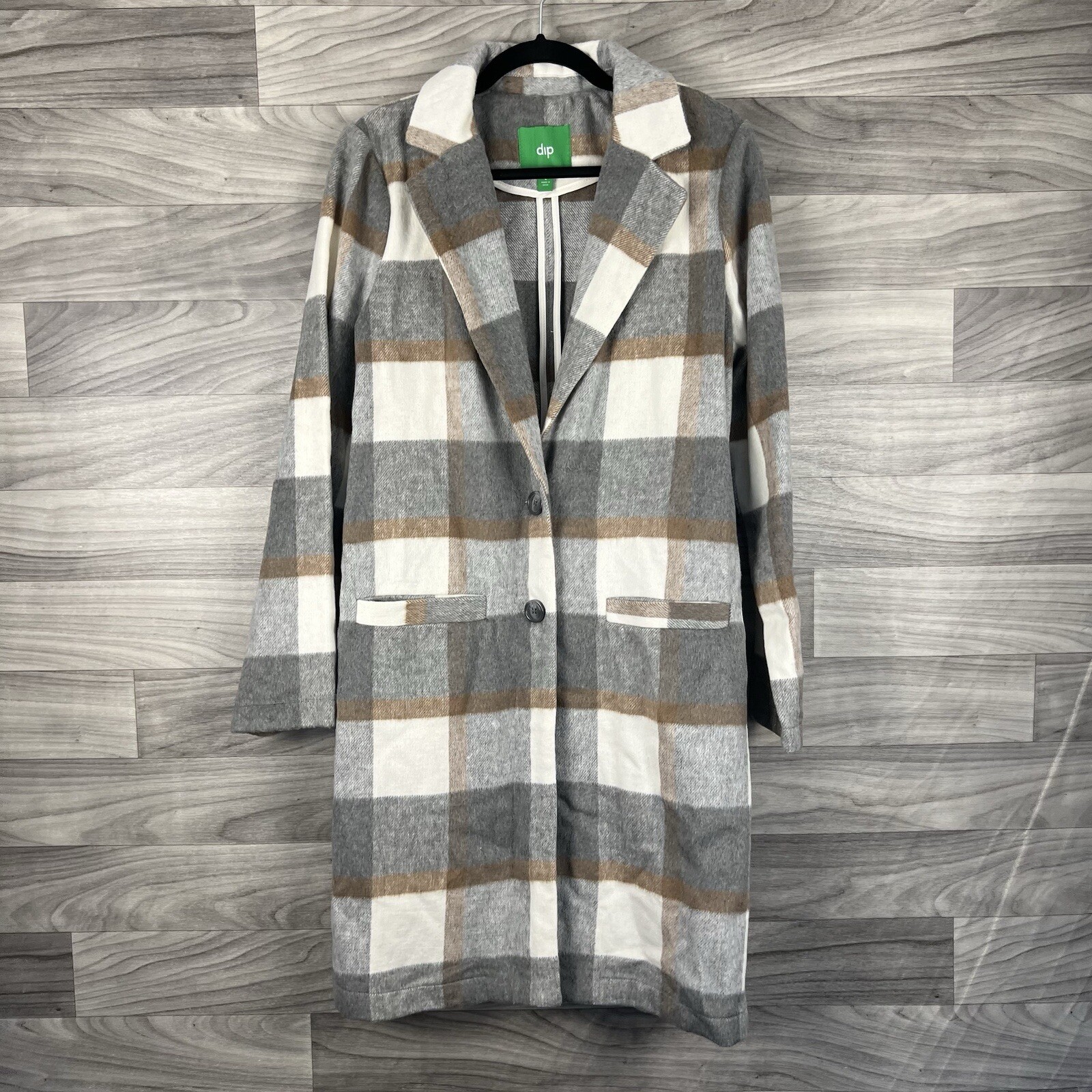 Women’s Large Gray Brown Plaid DIP Trench Coat for Cozy Fall Cooler Weather Soft Style-image