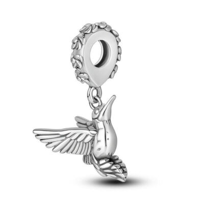 Echt Sterling Silber 925 Kolibri Charm Fliegender Vogel Schwebender Hänger Perle