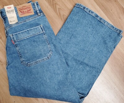 LEVI'S Mile High Wide Leg High Rise Button Cropped Denim Jeans-Size 10, 30Waist