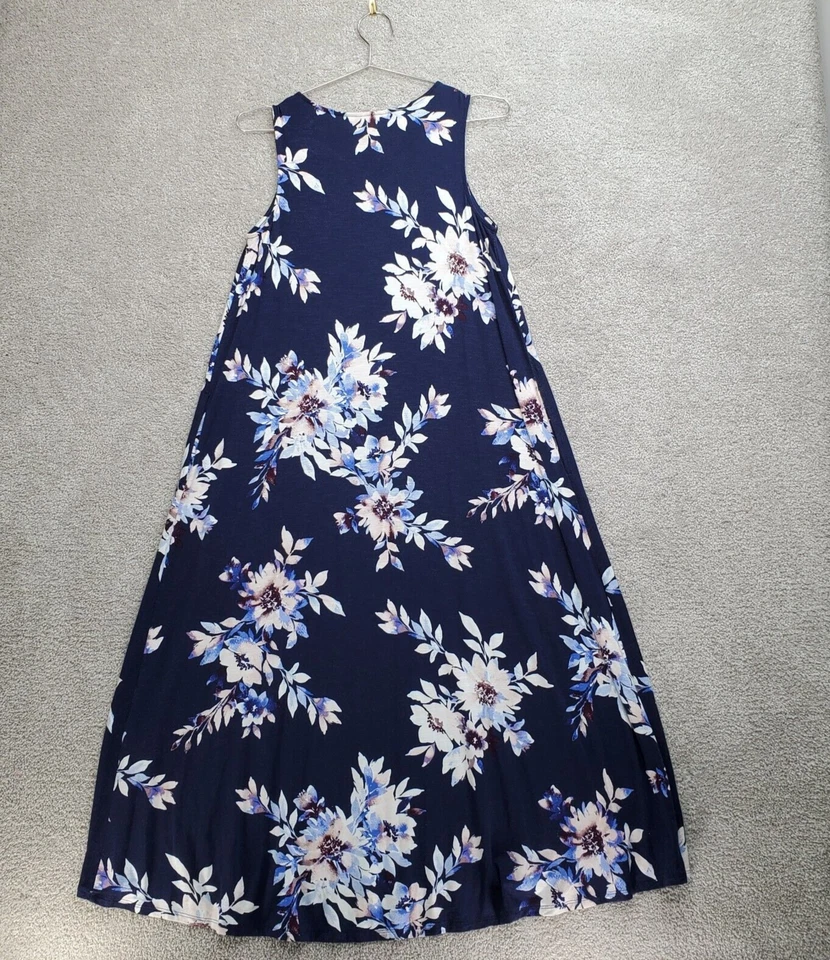 J. Jill Maxi Dress Women's XS Petite Navy Floral Classic Round Neck Pullover - Image 2 of 4