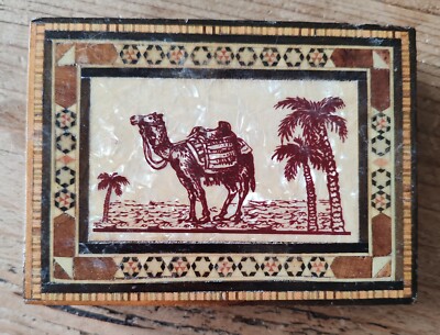 Vintage Ägyptische Kamelknochen & Perlmutt Intarsien Schmuckschatulle