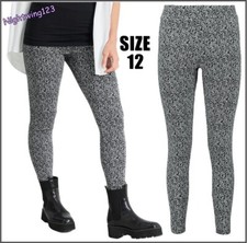TU Size 12 Mono Zig Zag Knitted Ponte Leggings Black  White Thick Trousers NEW