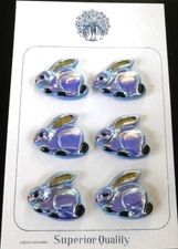 6 Czech Glass Buttons on Card #P369 - 26 mm or 1" - BUNNIES