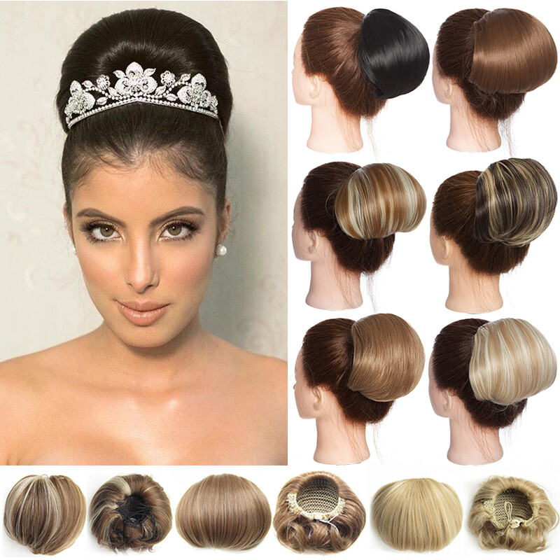 LARGE THICK Straight Scrunchie Messy Bun Updo Clip in Lady Hair Piece  Extensions