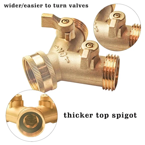 3/4" Garden Hose Splitter 2-Way Heavy Duty Brass Y Splitter Connector 2 Valves - Picture 6 of 18