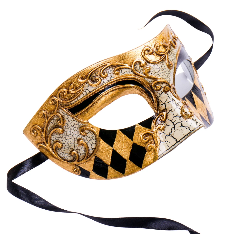Máscara de ojos fantasma veneciana dorada blanca de Mardi Gras para mascarada Foto 3 de 4