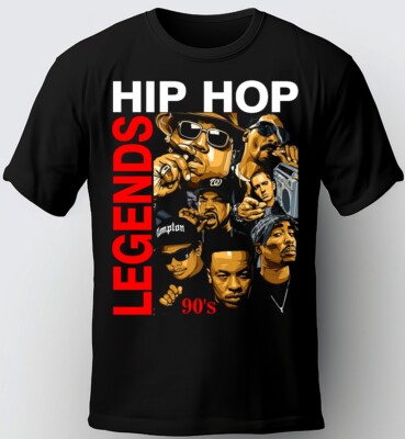 Hip Hop T-Shirt. Black Tee. Snoop, Eazy E, Tupac, Biggie