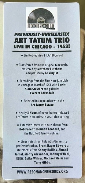 Art Tatum Jewels In The Treasure Box: The 1953 Vinyl LP RSD 2024 NEW - Image 3 of 3