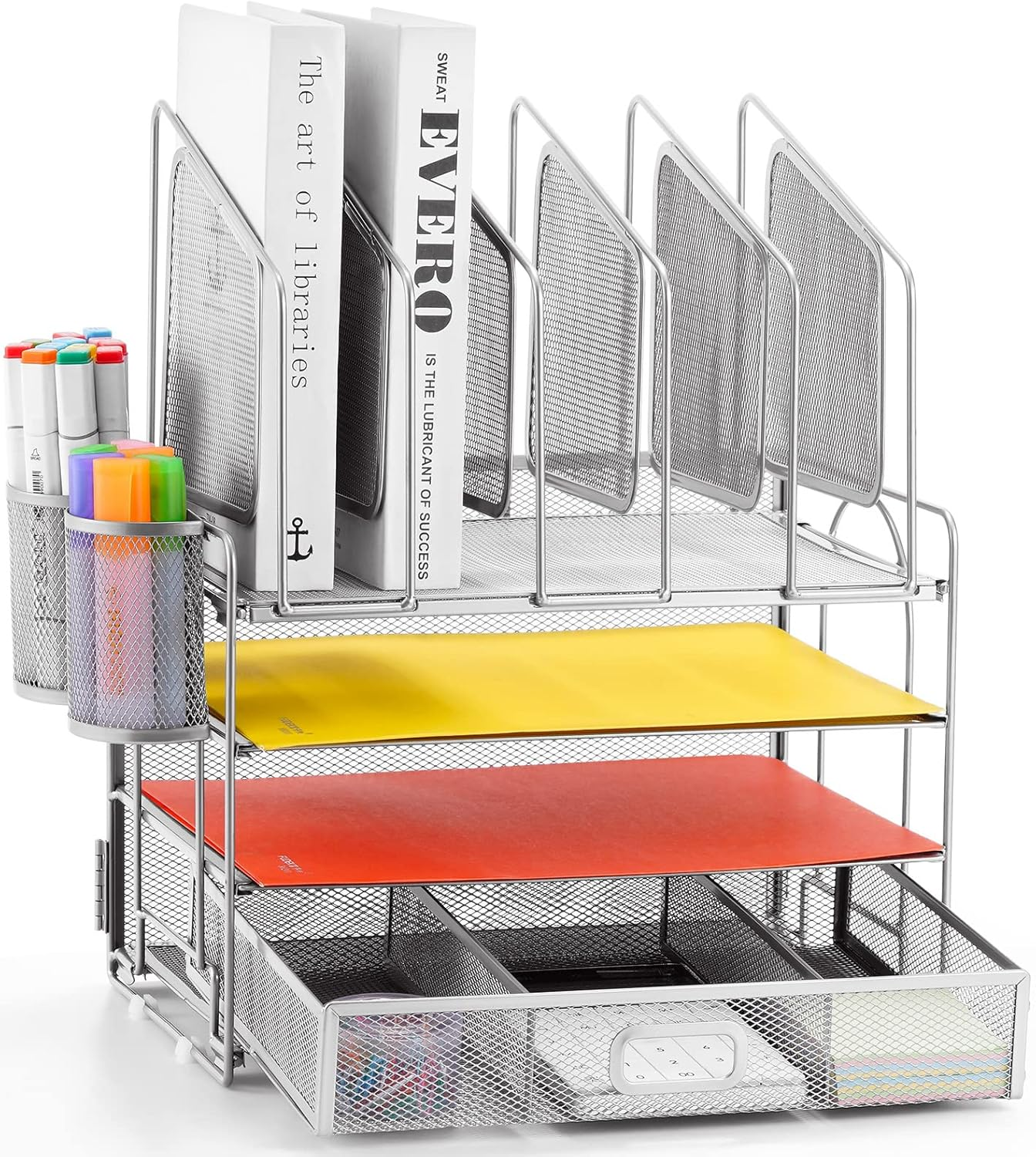 4-Tier Mesh Desk Organizer with 5 Vertical File Holders for Office Storage-image