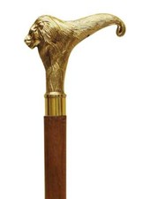 Vintage Solid Brass Lion Head Handle Vintage Style Walking Cane Wooden Stick