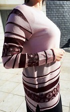 Pull tunique en maille rose et bordeaux T. 40 en viscose