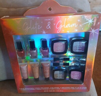 COLORCO Glitz  Glam 14pc 2 Shadow 3  Polish 2 Blush 4 Brush 3  Gloss CRUELTY FRE