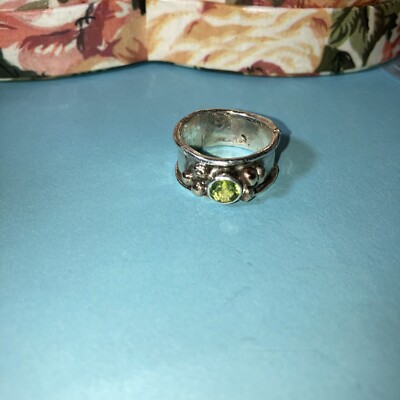 Ring Silber Gold Peridot Handarbeit & signiert. Gr. 8..JUNI-925/Peridot